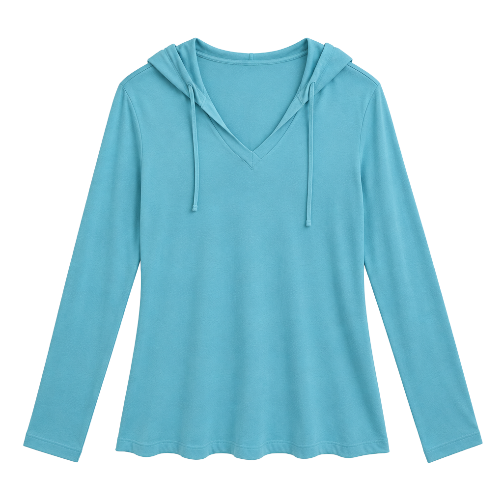 Body by Victoria Blue Hooded Long Sleeve V-Neck Top Size L 1