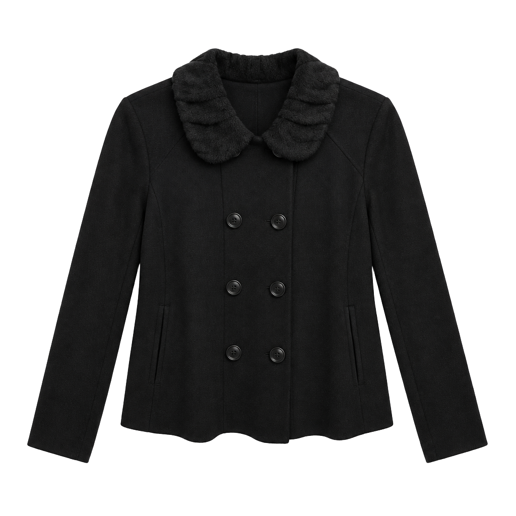 Coldwater Creek Black Ruffle Collar Double Breasted Sweater Jacket Size M 1