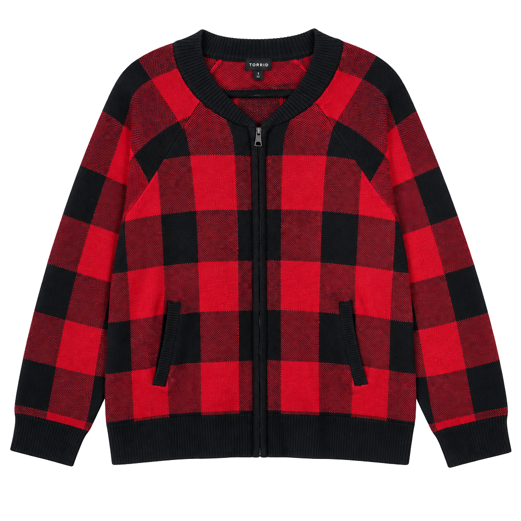 NWT Torrid Red Plaid Bomber Cardigan Size 3X 1
