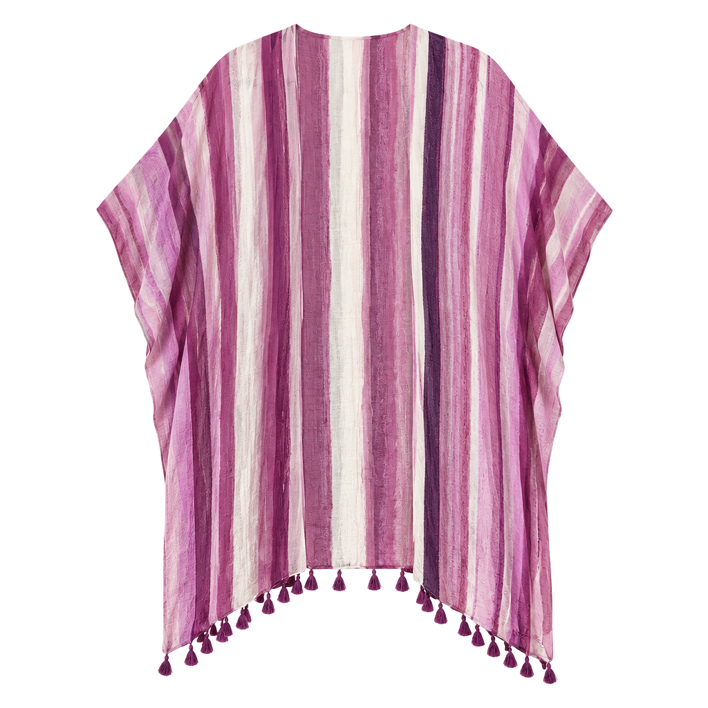 Nordstrom Striped Tassel Kimono Cover Up One Size Purple White Boho 1