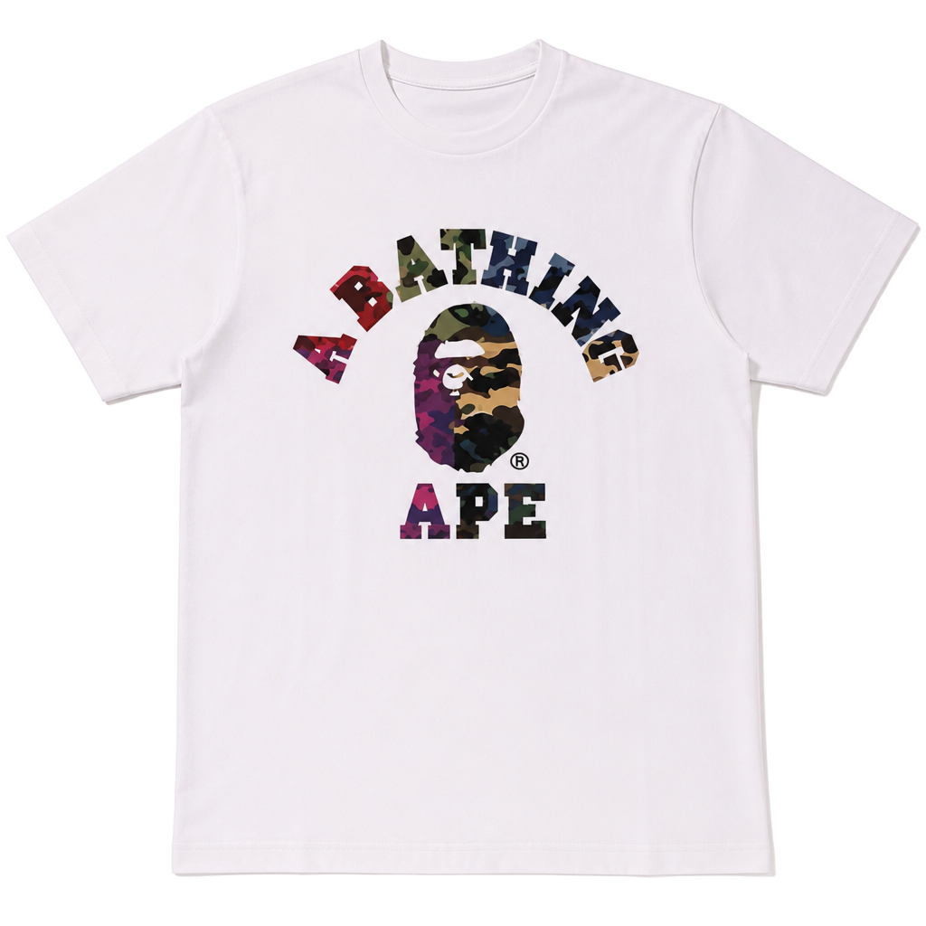 A Bathing Ape Multi-Color Camo College Logo Graphic T-Shirt 1