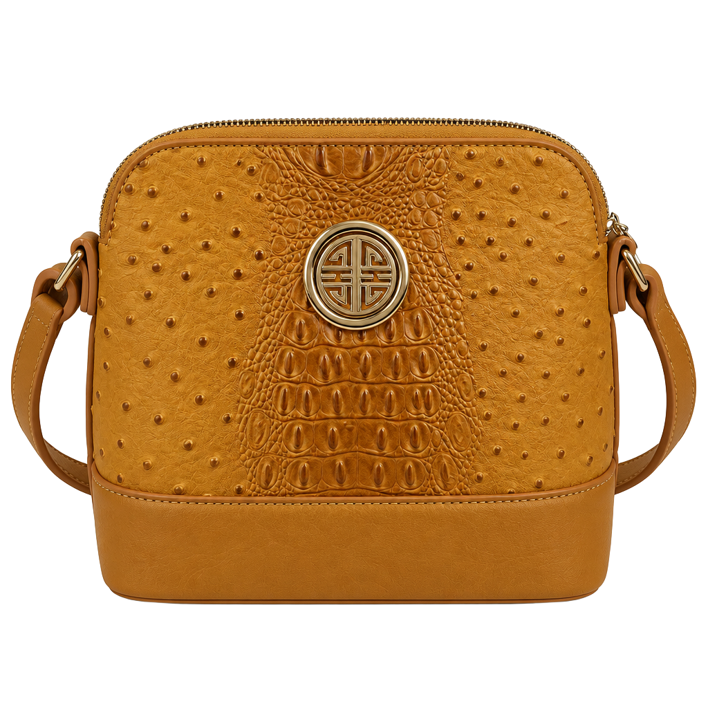 Unbranded Brown Ostrich Crocodile Embossed Crossbody Bag 1