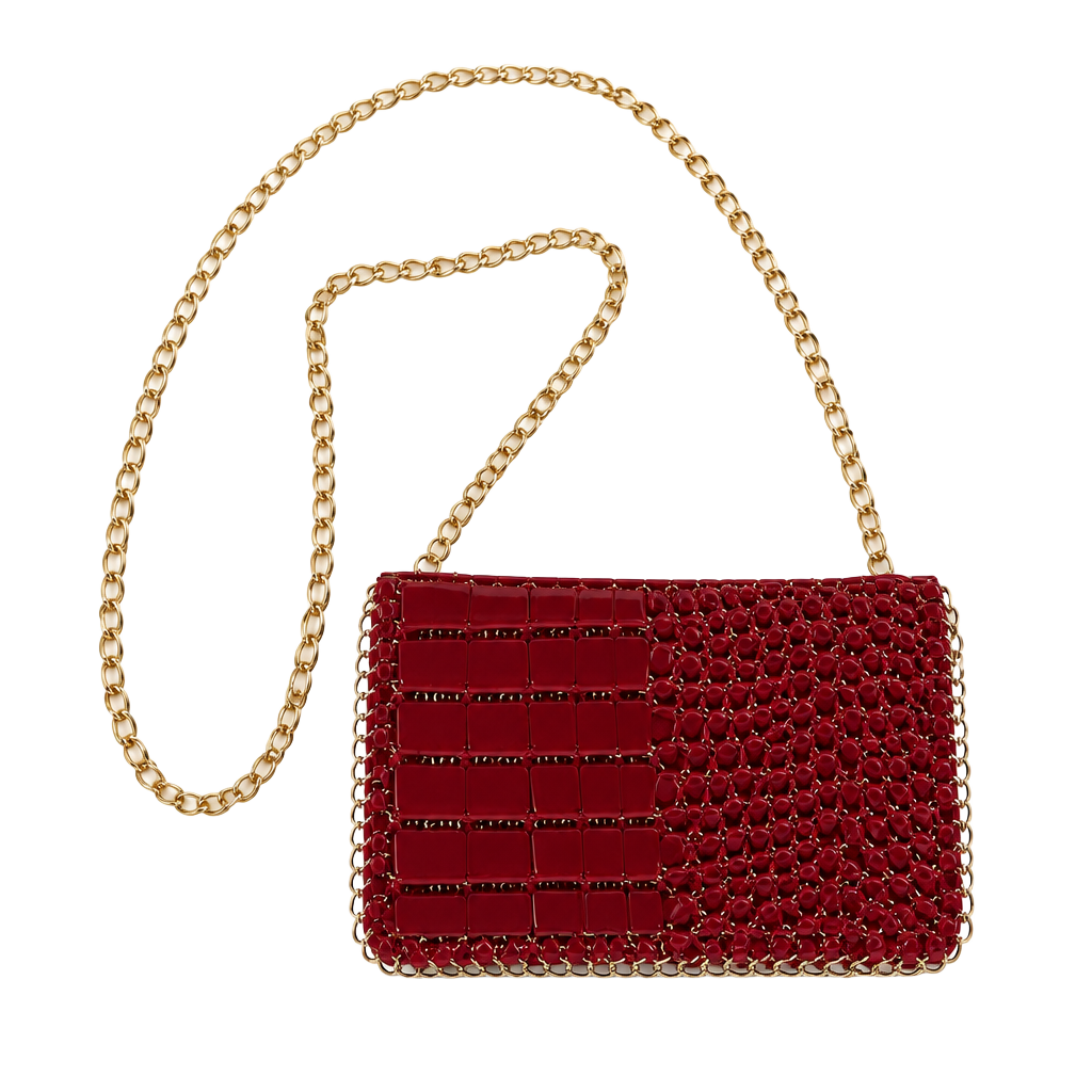 Red Faux Crocodile Embossed Crossbody Bag with Gold Chain 1