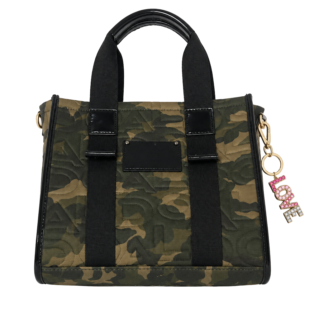 ALDO Camo Embossed Tote Bag with Rhinestone LOVE Charm 1