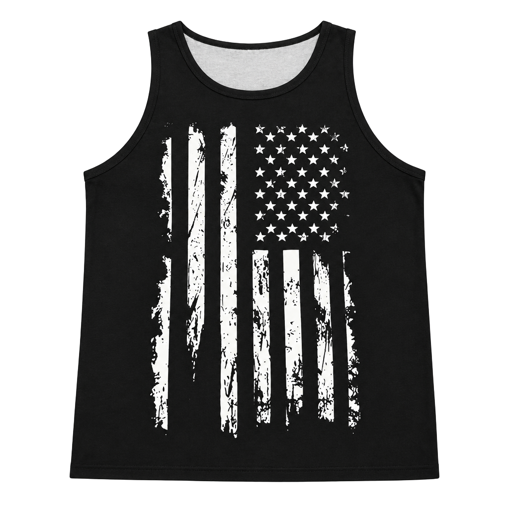 Men's Black & White American Flag Pattern Tank Top, Size L Regular 1