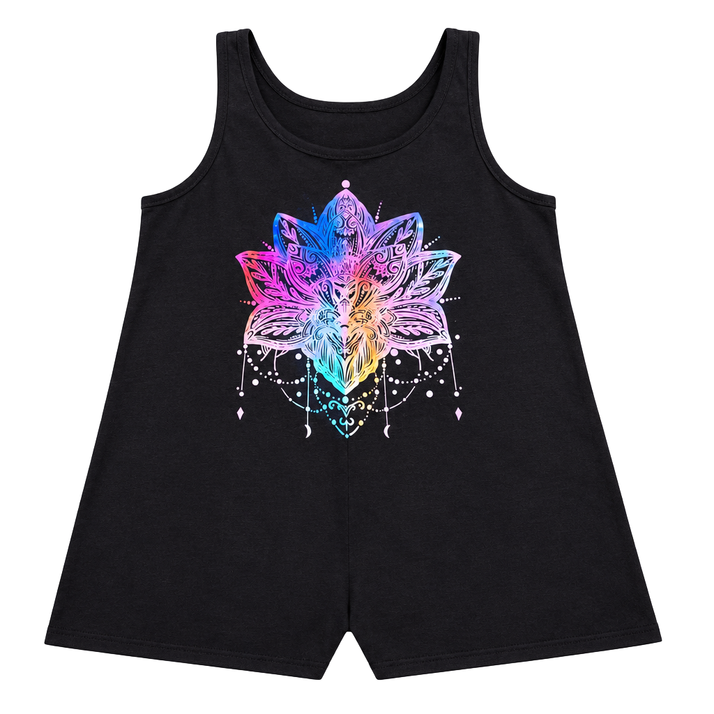 Women's Black Racerback Tank Top L Scoop Neck Lotus Flower Graphic Print 1