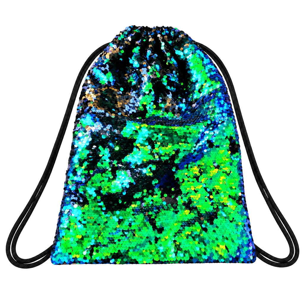 Reversible Sequin Drawstring Backpack Bag Green/Blue/Black Colorful 1