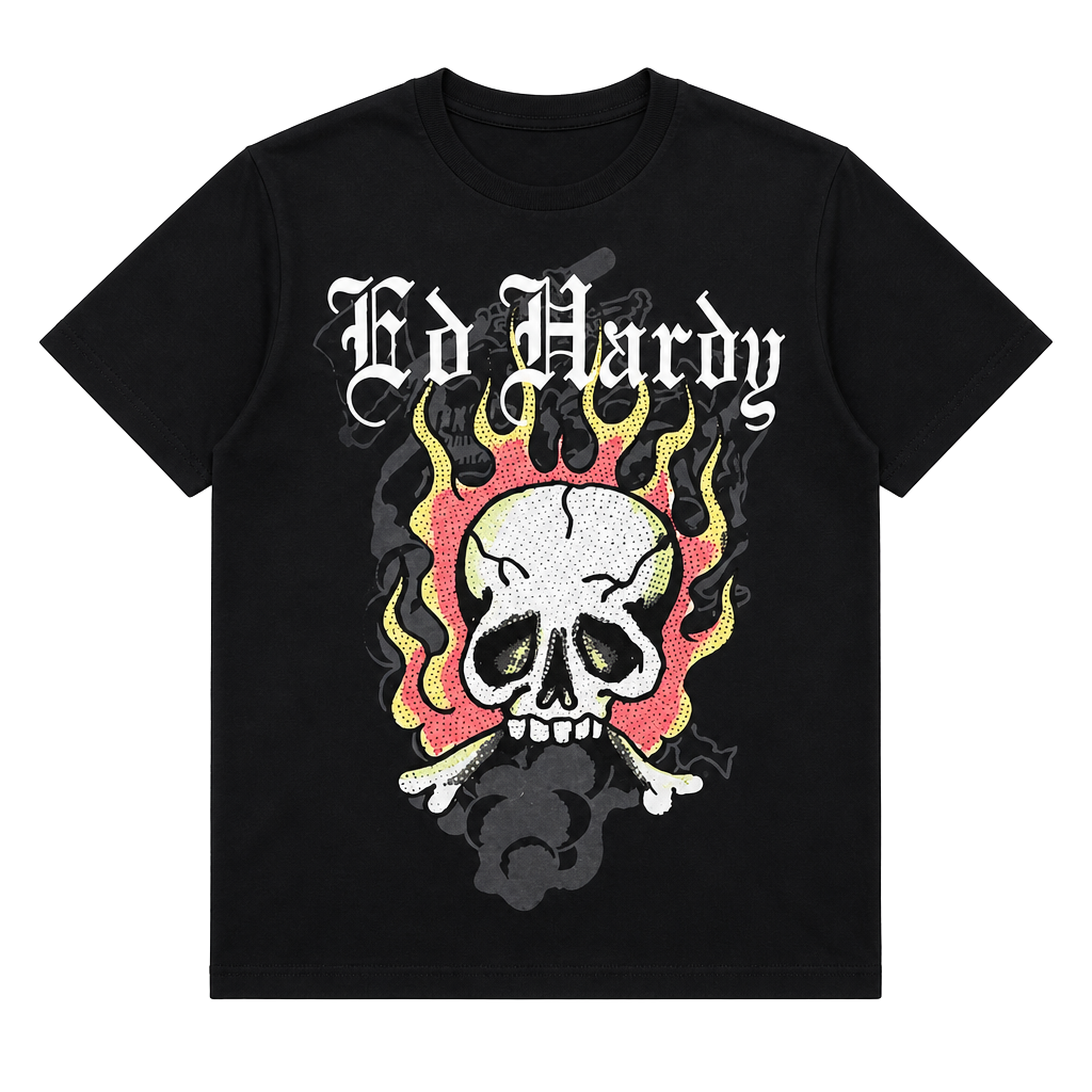 Ed Hardy Men's Flame Skull Rhinestone Graphic T-Shirt 1