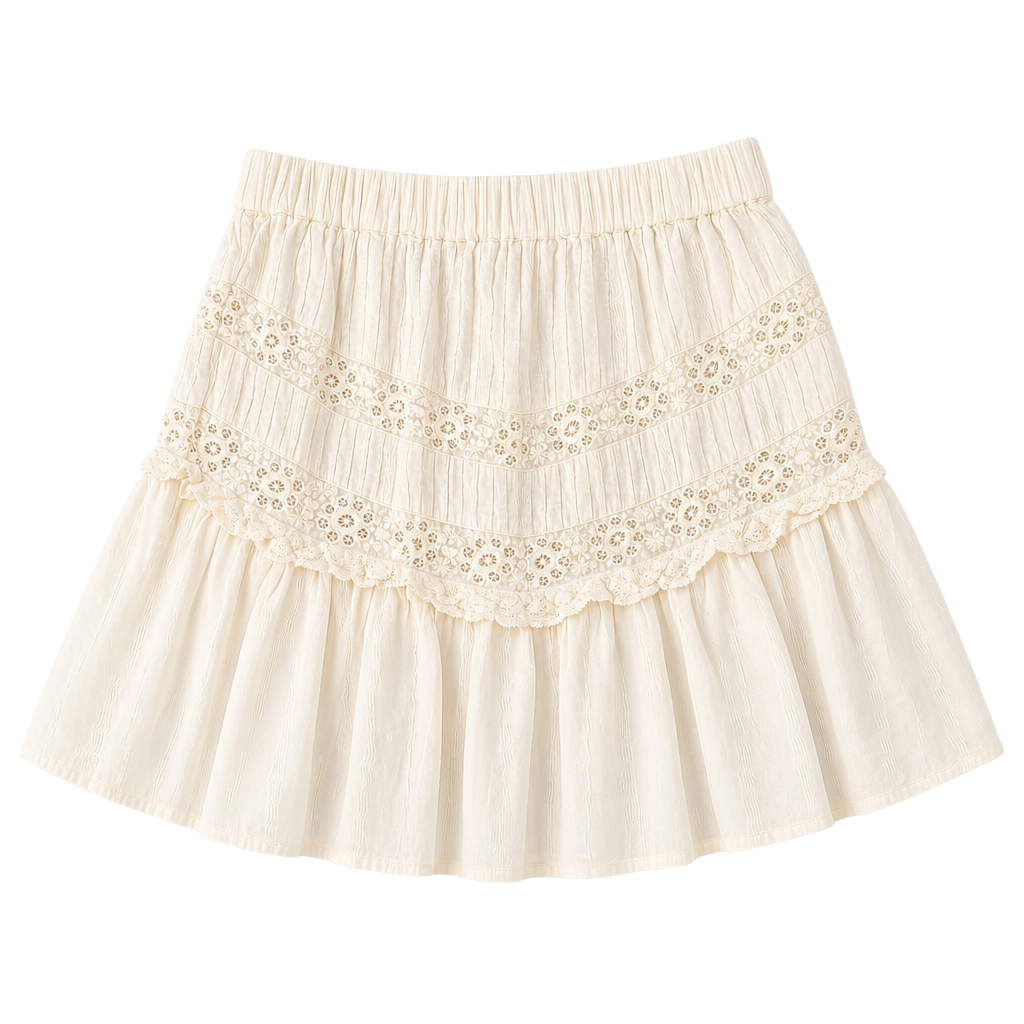 LoveShackFancy Cove Lace Eyelets Cotton Mini Skirt Ivory 1