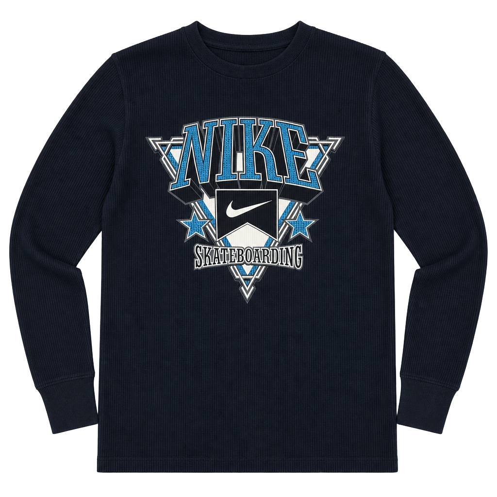 Nike Skateboarding Long Sleeve Waffle Thermal Shirt Size Youth Snall Navy 1