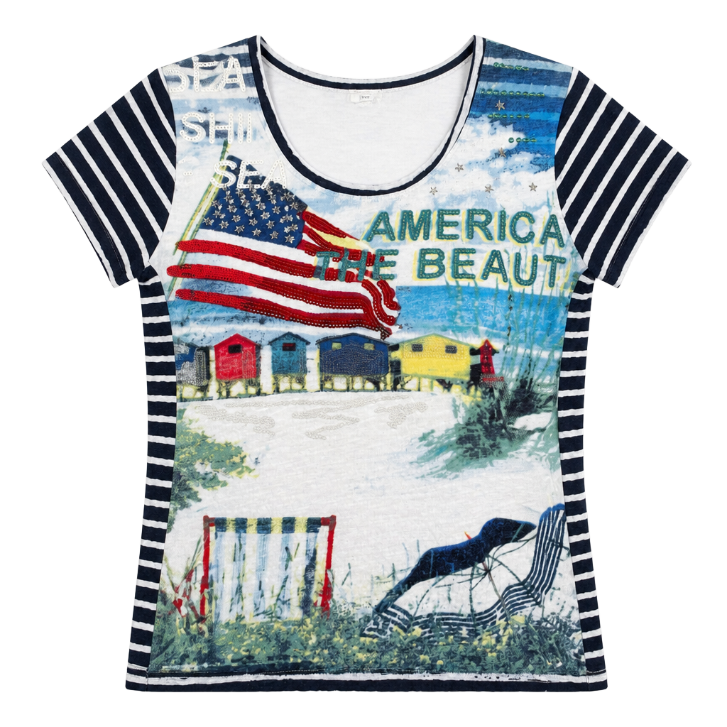 Onque Casual America The Beautiful Sequin Graphic T-Shirt Size PL 1