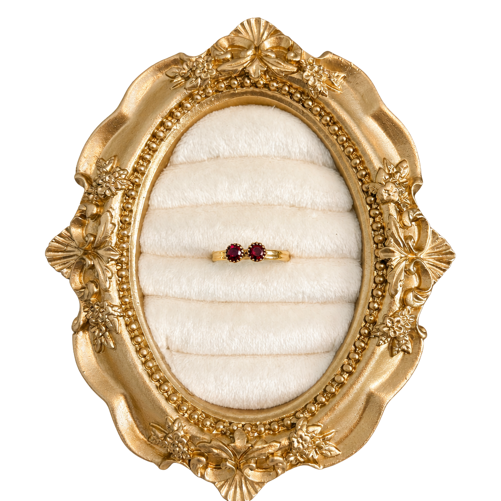 Vintage Sarah Cov Two-Stone Red Glass Bypass Ring Adjustable 1