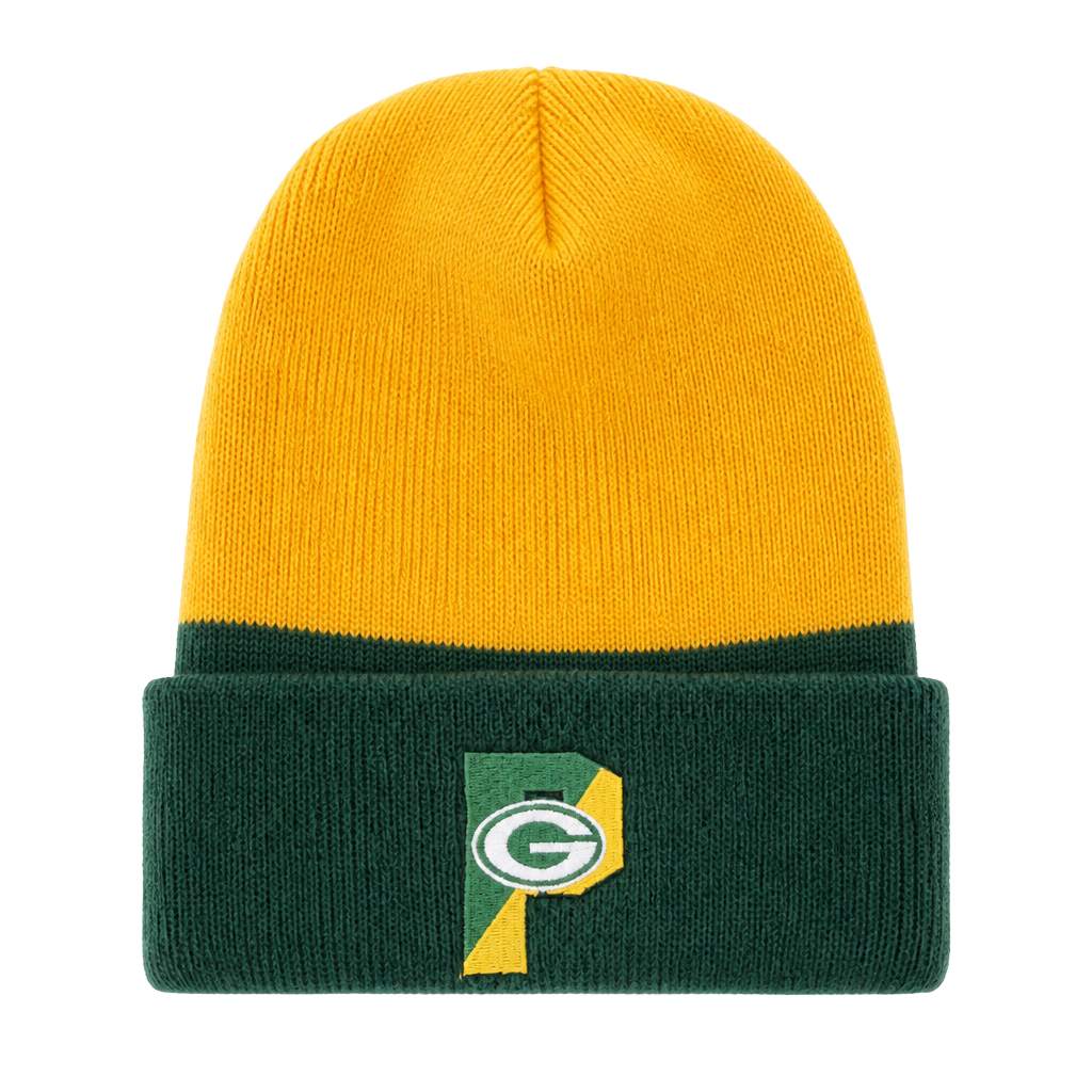 Green Bay Packers Cuffed Knit Beanie Hat Green Yellow 1