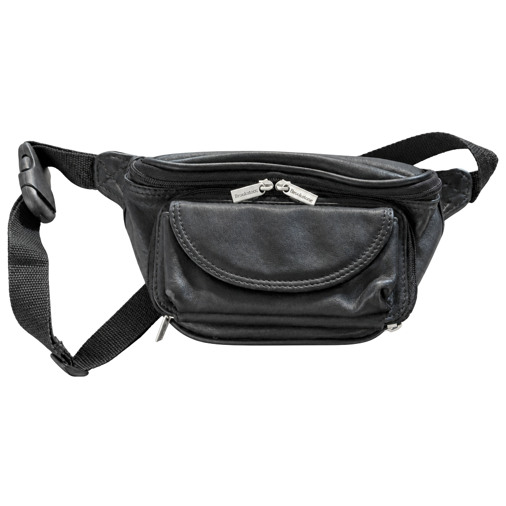 Brookstone Black Leather Fanny Pack Waist Bag 1