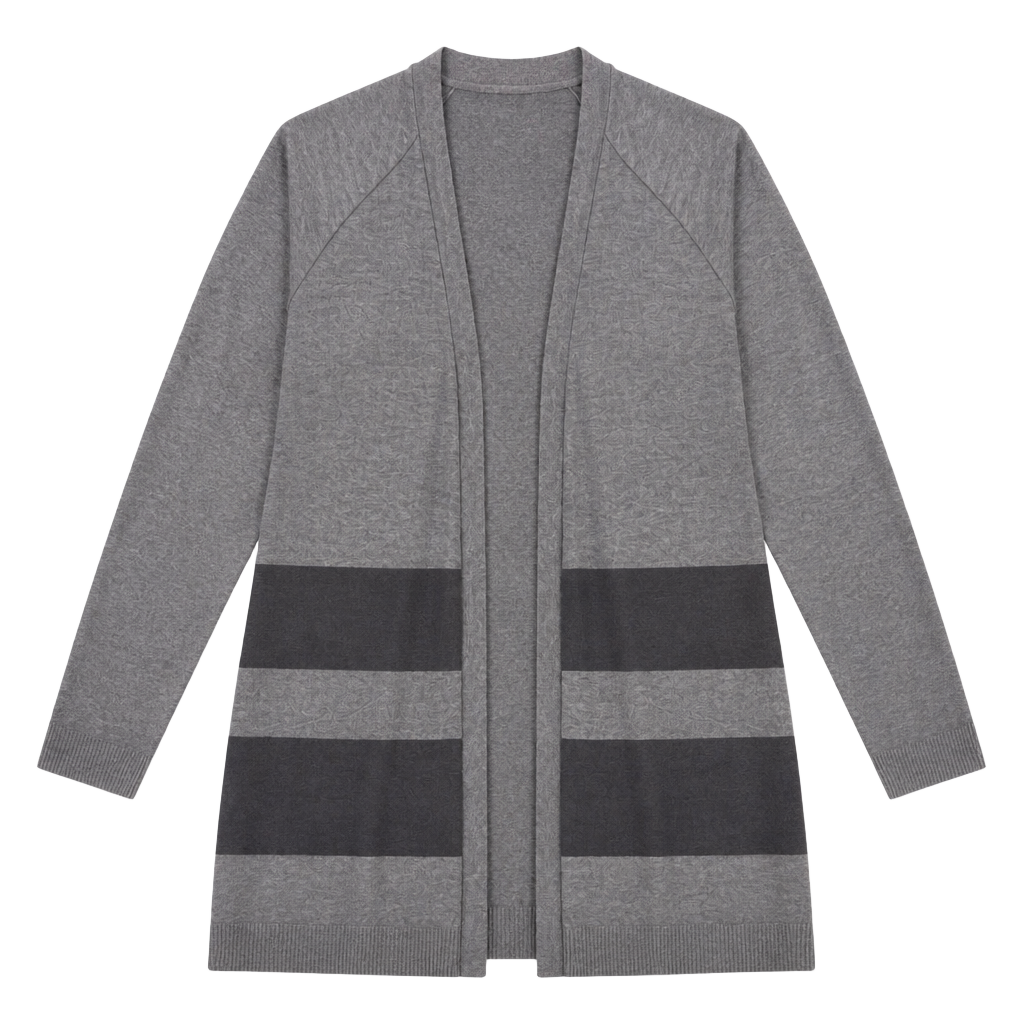 EUC Pointelle Gray & Charcoal Open Front Draped Cardigan Medium 1