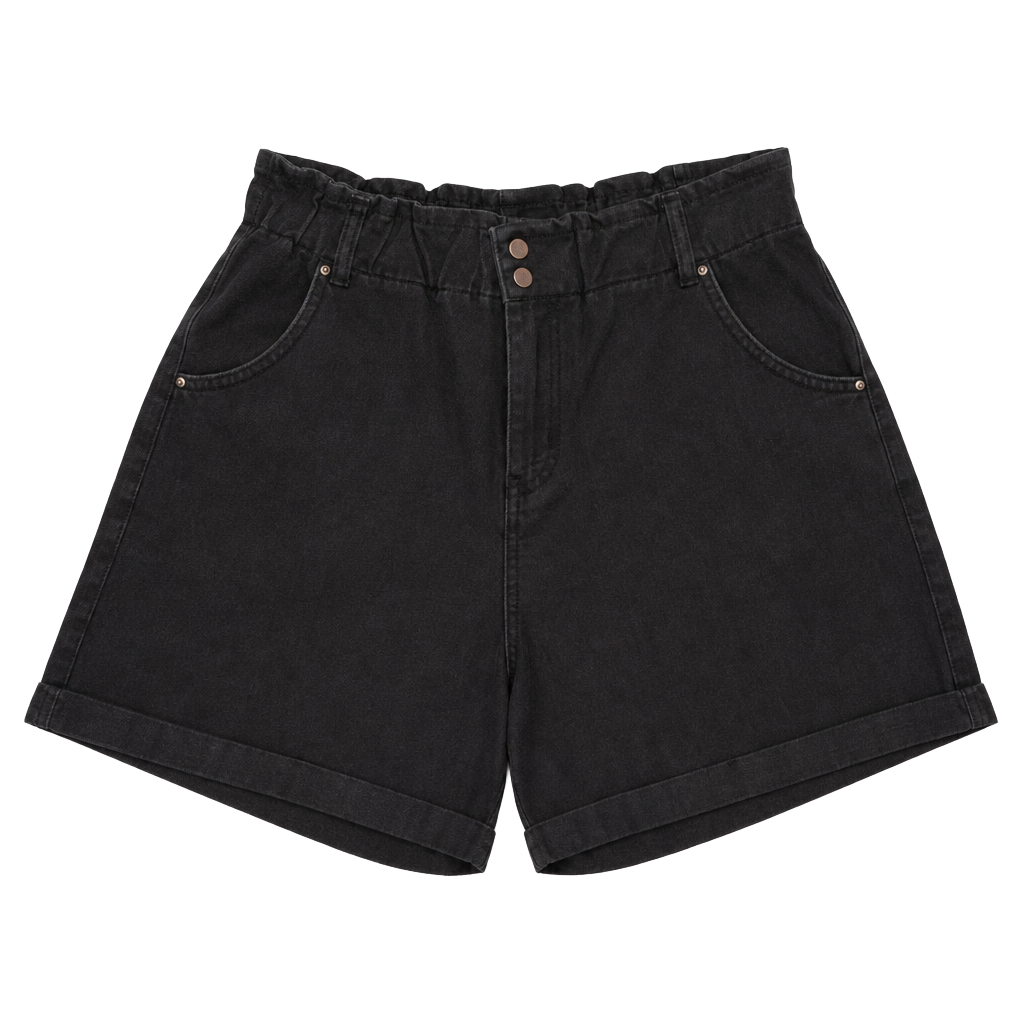 H&M Black Denim Paperbag Waist Shorts Size 6 1