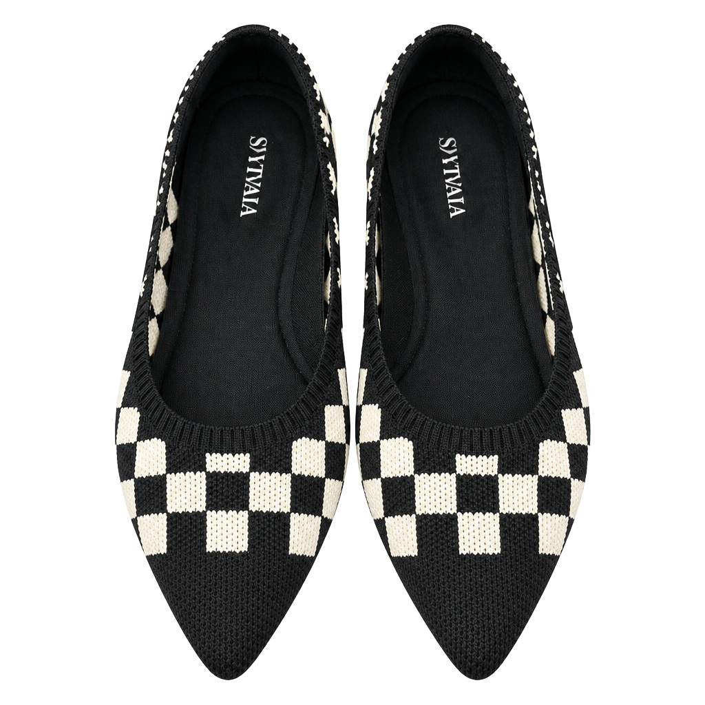 Vivaia Aria 5° Black and White Checkered Pointed-Toe Ballet Flats 1