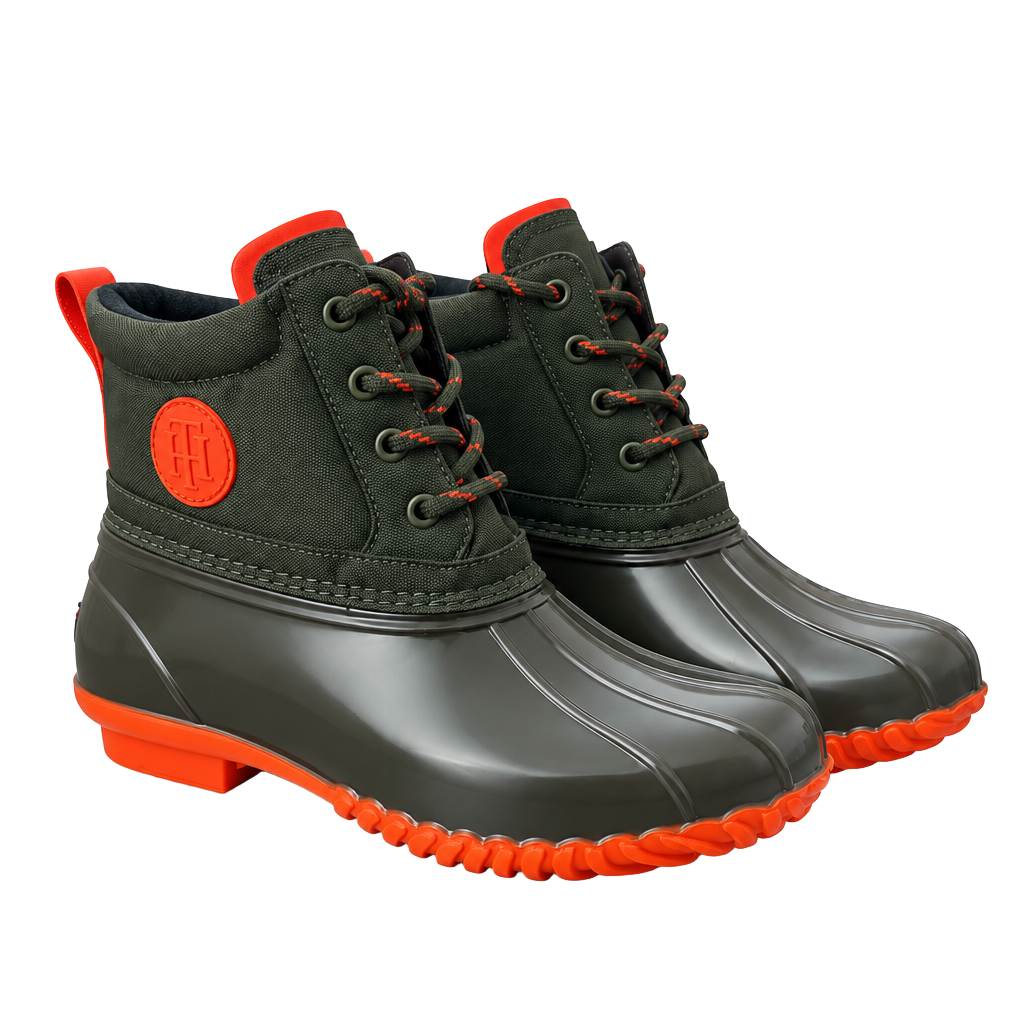 Tommy Hilfiger Twhilen-M Duck Boots Size 8M Olive Green Orange Rain Snow 1
