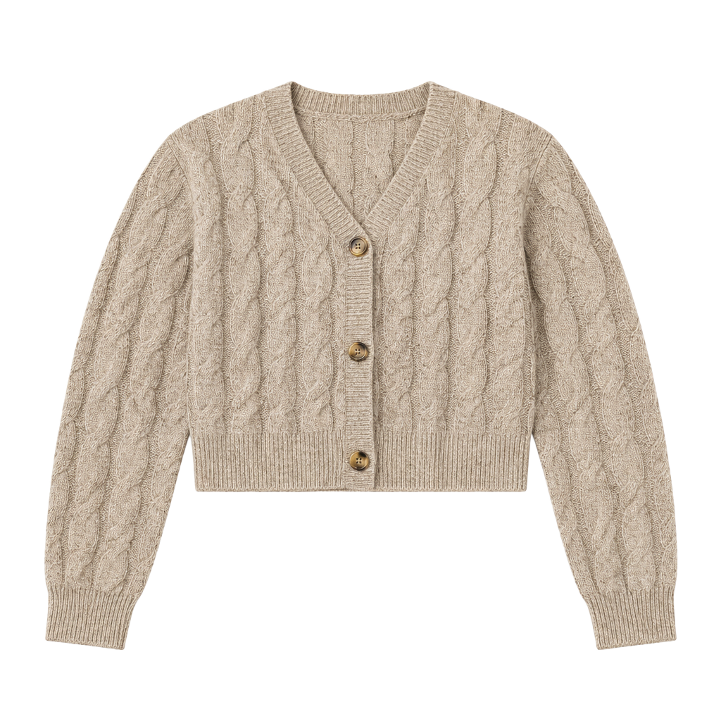 Reserve Fairfax Tan Cable Knit Cropped Cardigan Sweater Size Medium 1