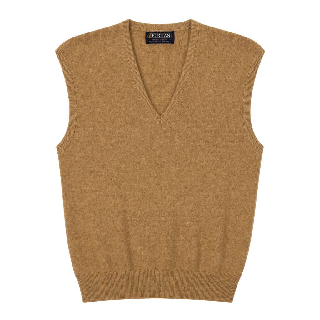 Vintage Puritan Men's 100% Orlon Acrylic V-Neck Sweater Vest Brown Large 1
