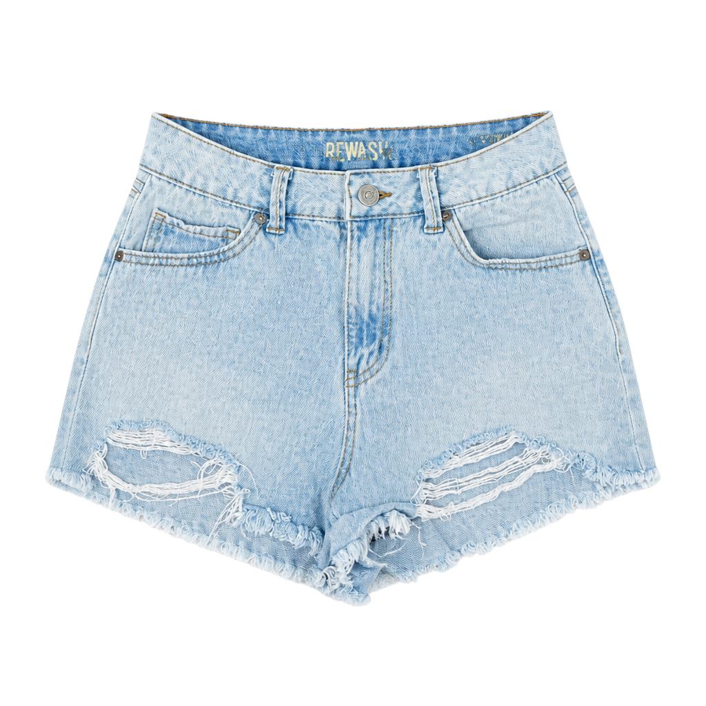 Rewash Women's Light Wash Distressed Raw Hem Denim Jean Shorts 1
