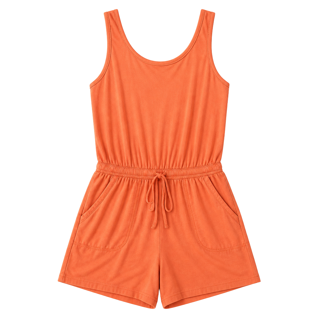 Adone Sleeveless Drawstring Waist Romper in Orange 1