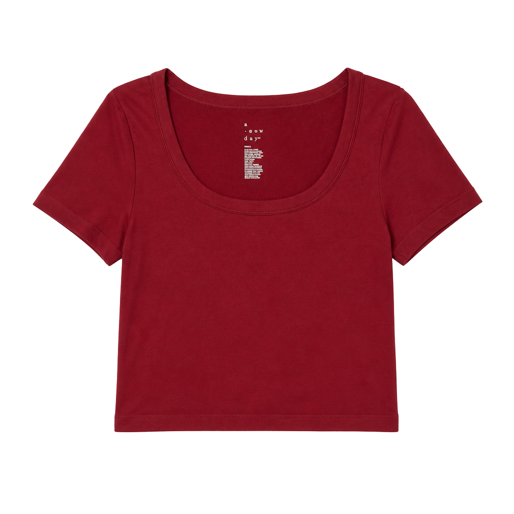 A New Day Women's Short Sleeve Scoop Neck Ribbed Crop Top - Burgundy 1