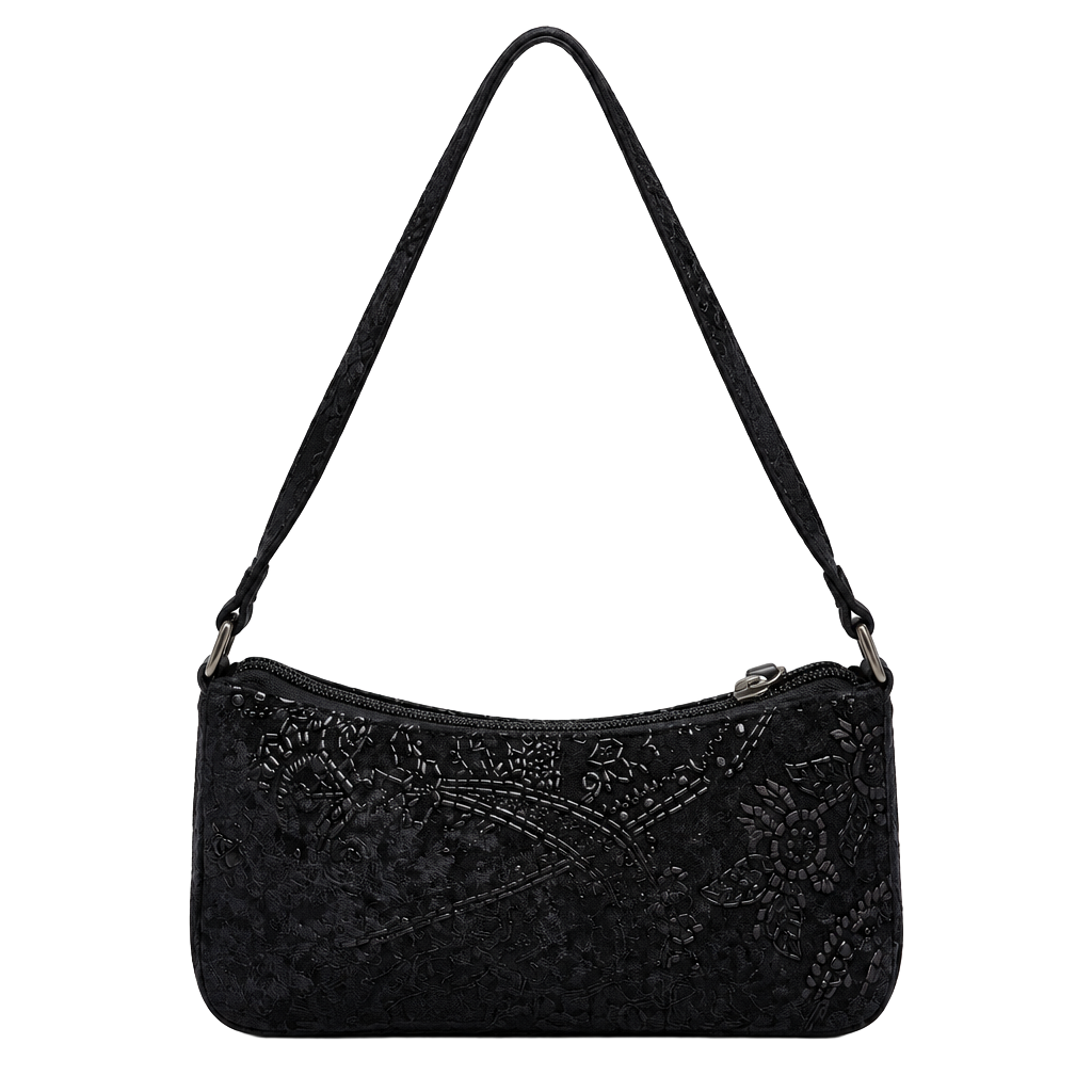 Black Beaded Velvet Shoulder Bag Purse Evening Clutch Y2K 1