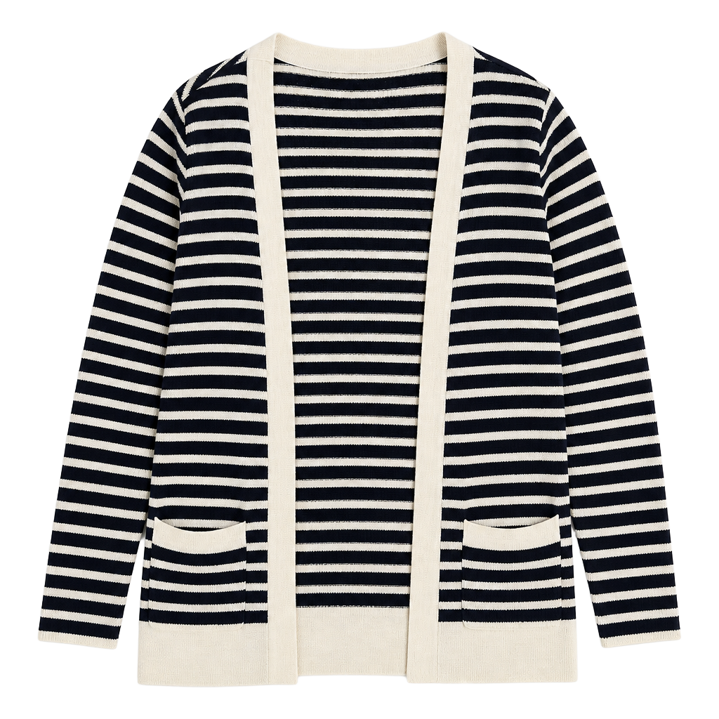 GapBody Open Front Cardigan Size S Striped Navy Cream Sweater 1
