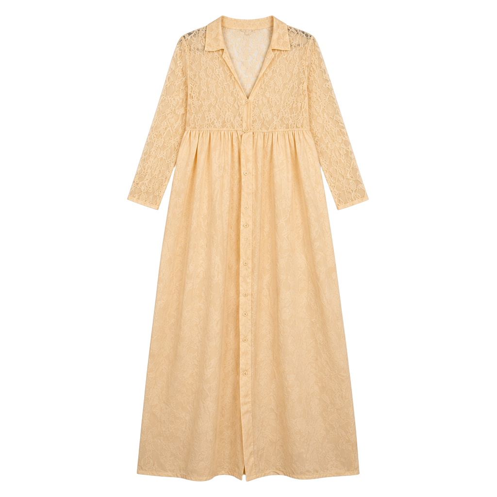 Vintage Barbizon Peach Satin Lace Peignoir Robe Duster Button Front Maxi Size M 1