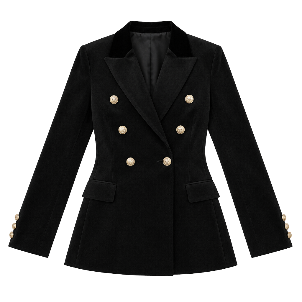 Aqua Black Velvet Double Breasted Military Blazer Gold Buttons Sz M 1