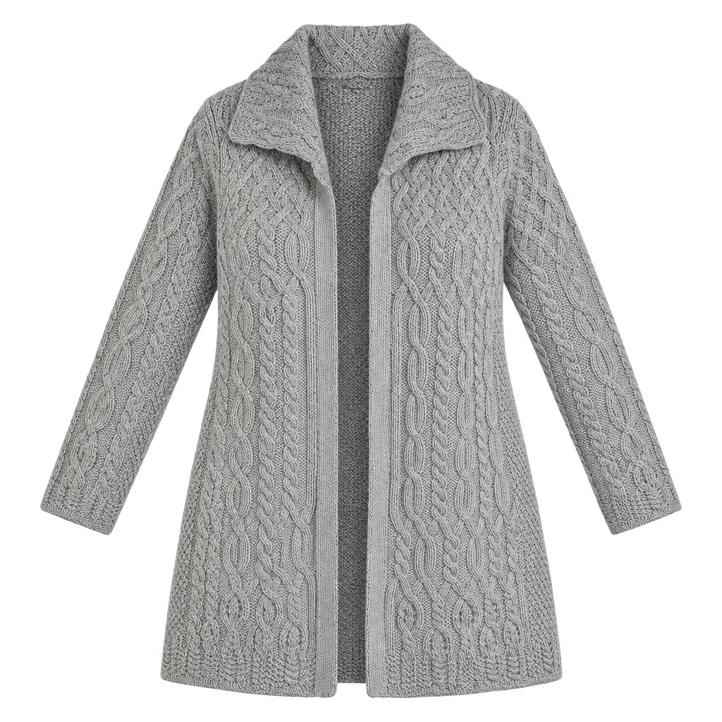 Aran Crafts Ireland Merino Wool Cable Knit Cardigan Sweater Gray Fisherman M 1
