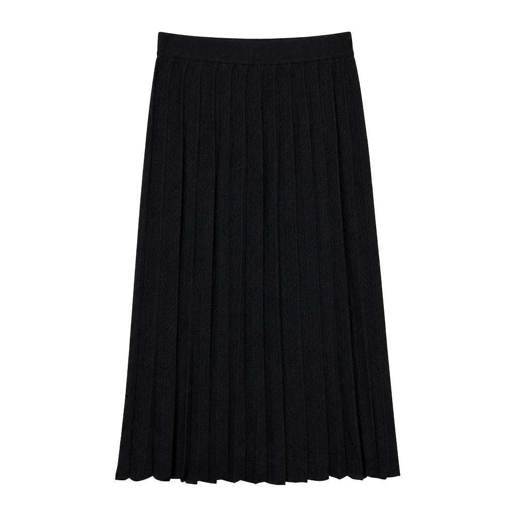 Bebe Organic NWT Pleated Knit Midi Skirt Black Wool Cashmere Blend Size Women XS 1