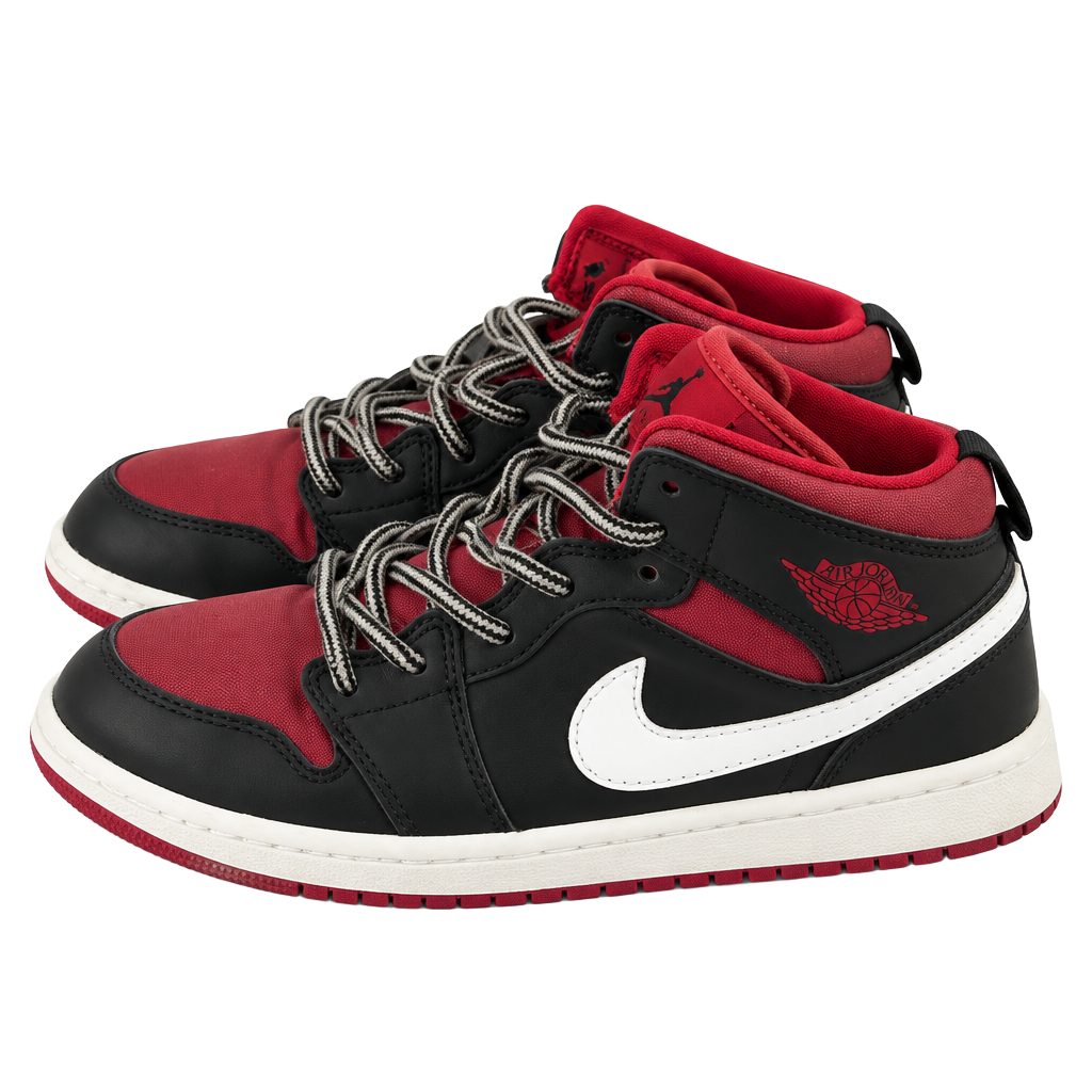 Jordan 1 Mid Size 1.5Y Black Red White Sneakers 1
