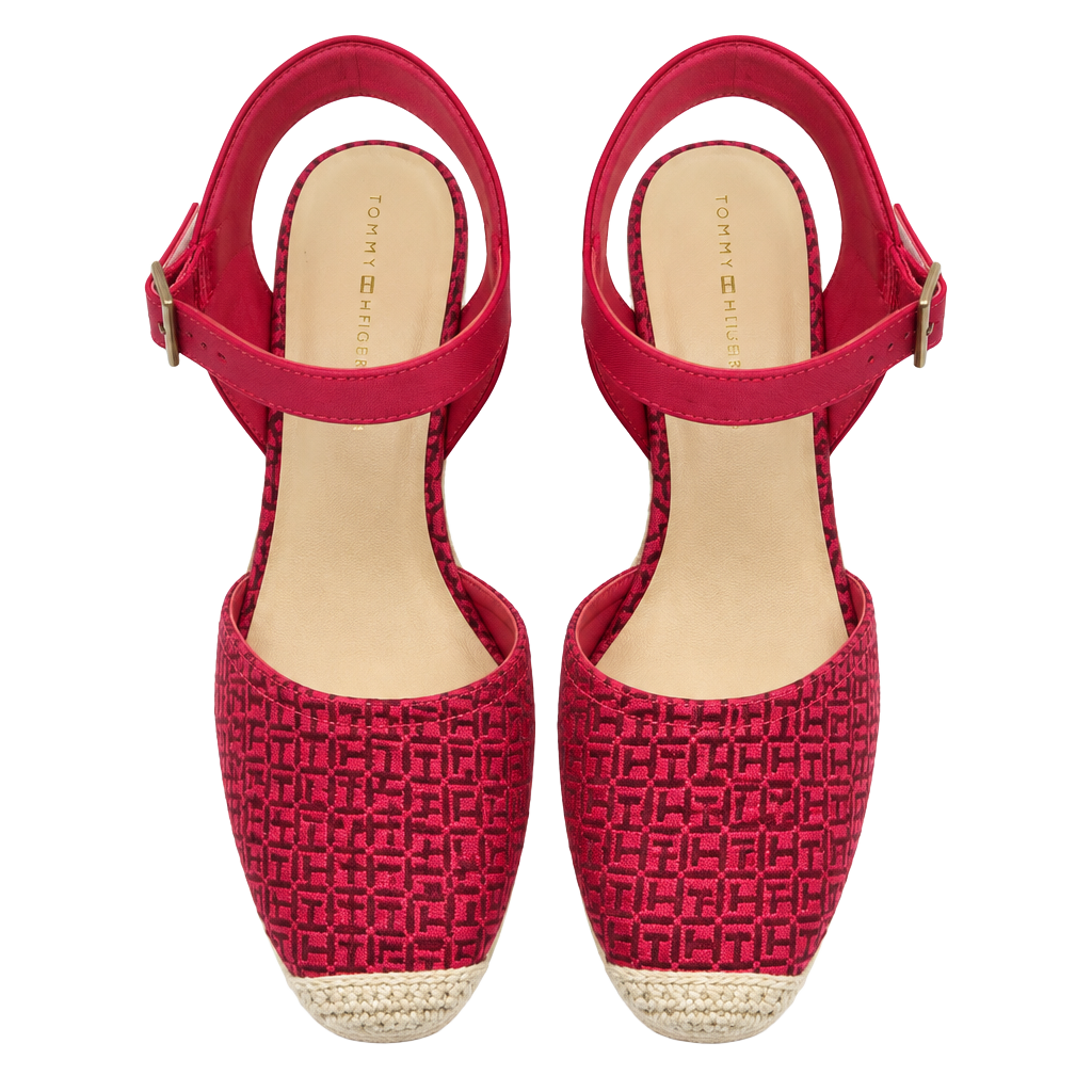 Tommy Hilfiger Monogram Espadrille Wedge Sandals Size 10M Red 1