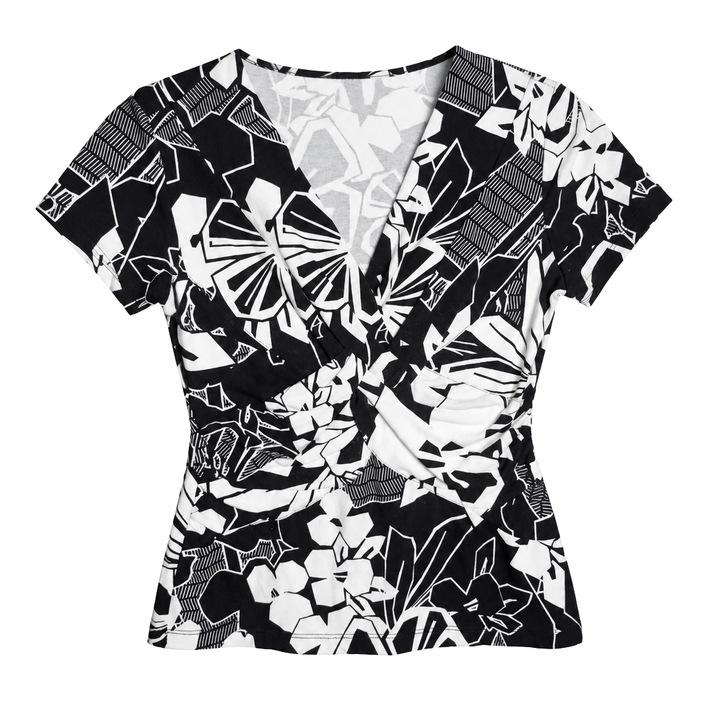 Cable & Gauge Petites Top Size S Black White Floral V-Neck Twist Front 1