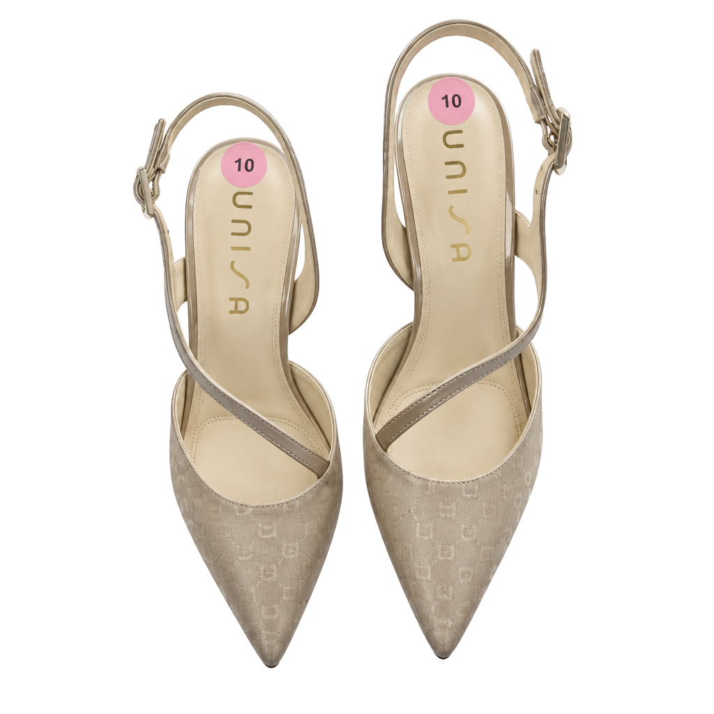 Unisa Slingback Heels Size 10M Nude Patent Pointed Toe Block Heel 1