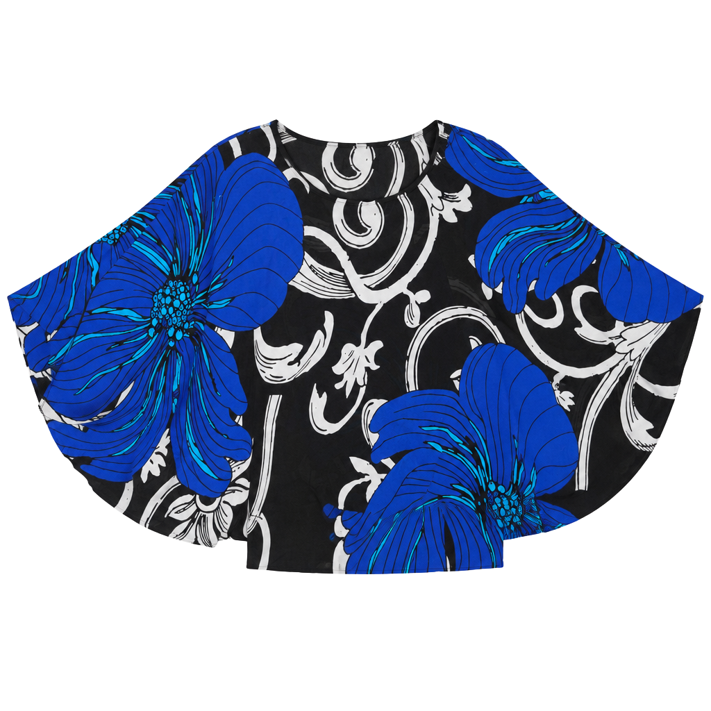 Alfani Petite Blouse Size PM Blue Black Floral Poncho 1