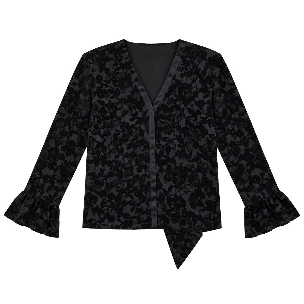 Lord & Taylor Velvet Jacket Size S/M Black Burnout Floral Open Front 1