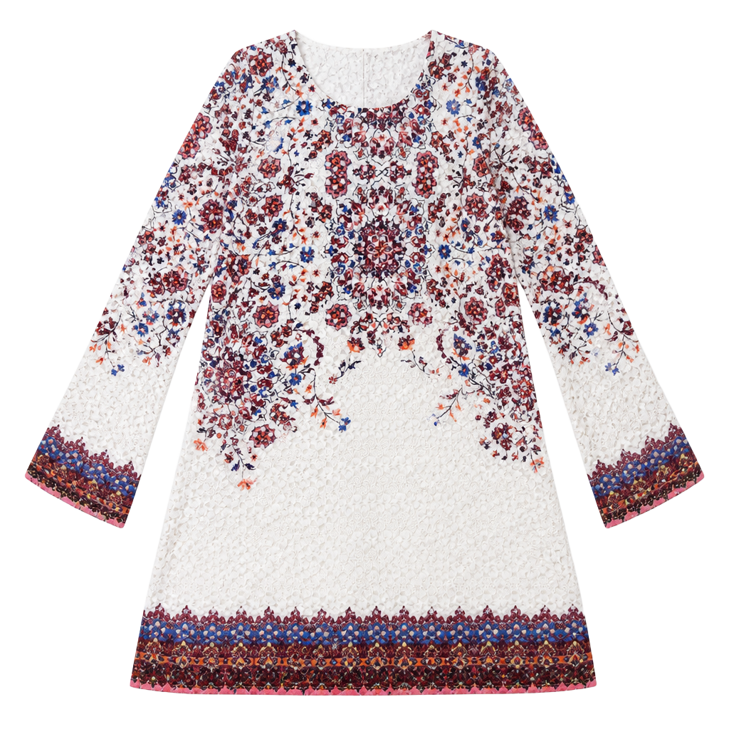 Xhilaration Boho Floral Lace Bell Sleeve Mini Dress with Tie Back 1