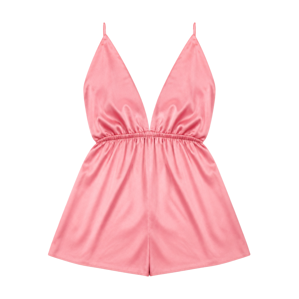 superdown Pink Satin Deep V-Neck Open Back Mini Dress 1