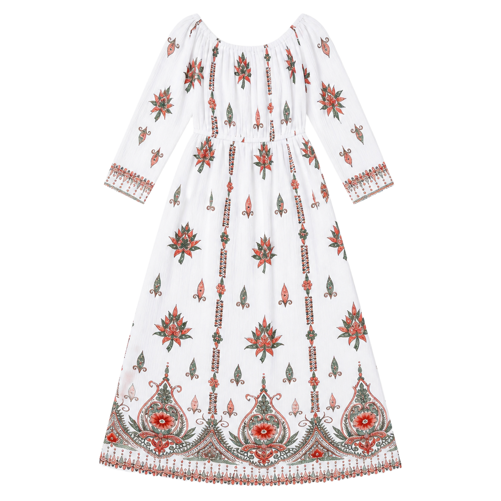 Lapogee Boho Off-The-Shoulder Floral Border Print Maxi Dress 1