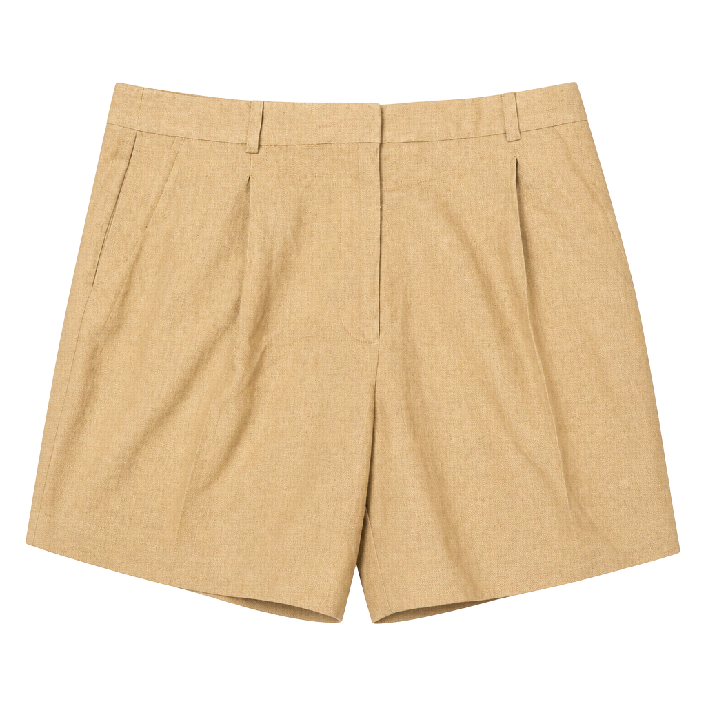 Zara Women's Tan Pleated Linen Blend Tailored Shorts 1