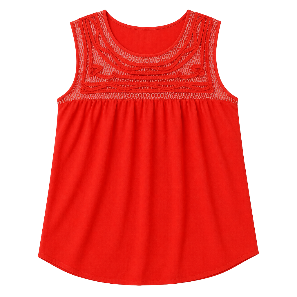 Petticoat Alley Red Sleeveless Crochet Lace Yoke Swing Blouse Top 1