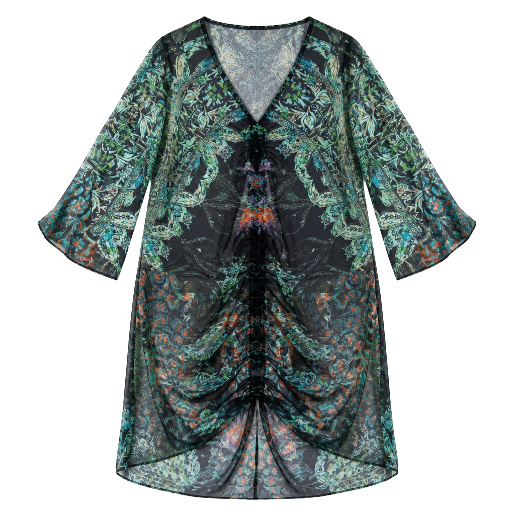 City Chic Sheer Floral Ruched Front Maxi Dress Cover-up Size XS/14 1
