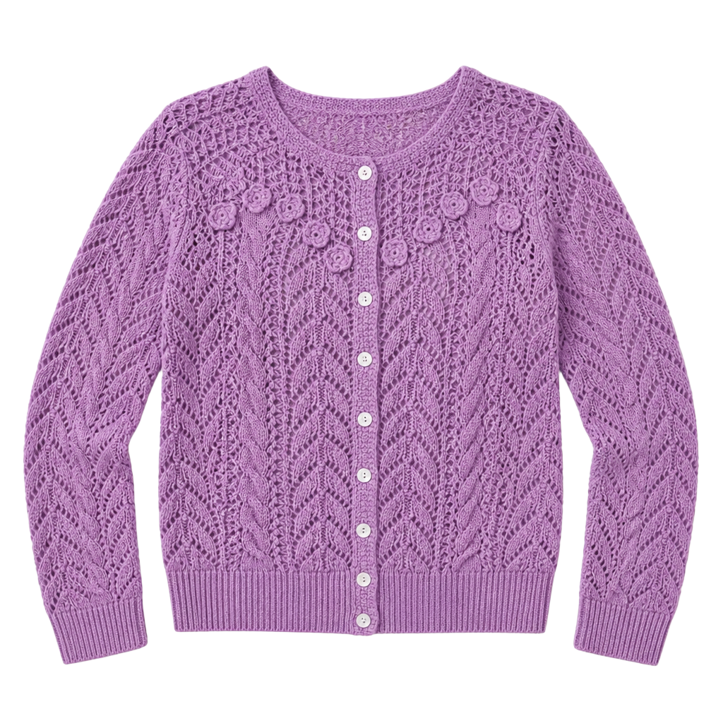 Sundance Lavender Crochet Floral Lace Knit Button Front Cardigan Sweater 1