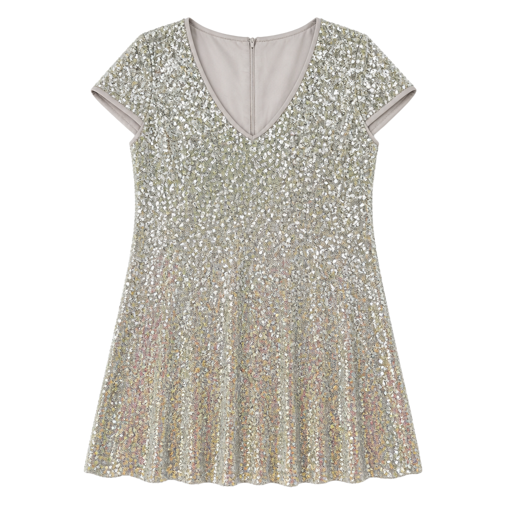 HYFVE Women's Short Sleeve Silver Sequin Romper 1