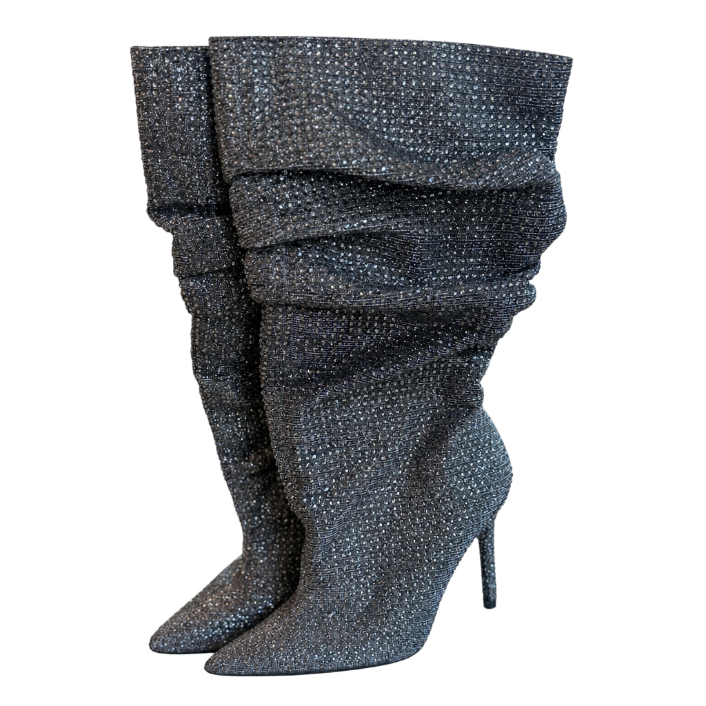 Jessica Simpson Womens Silver Rhinestone Stiletto Scrunch Layzer Boots Size 8M 1