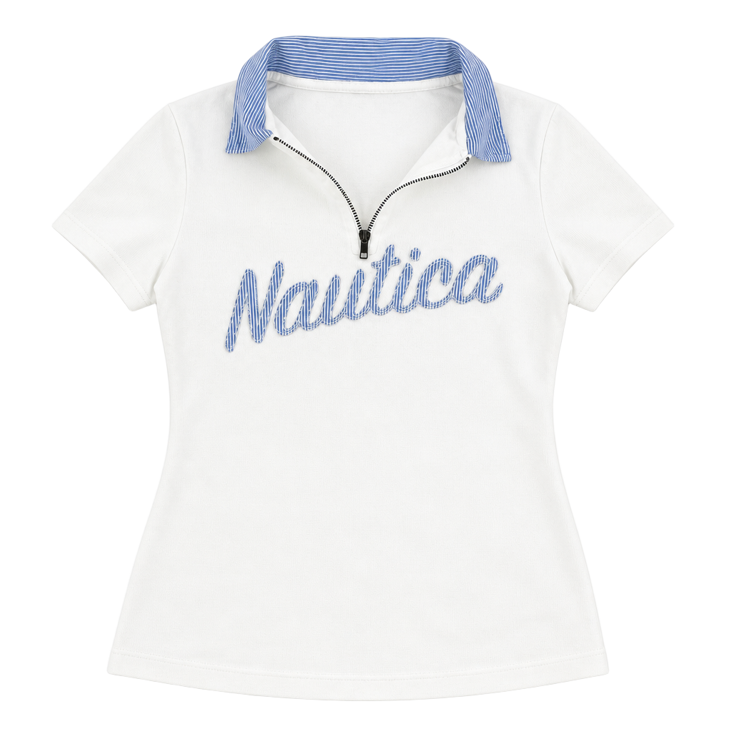 Y2k/2000s Nautica Women's Zip-Up Polo Crop Top 1