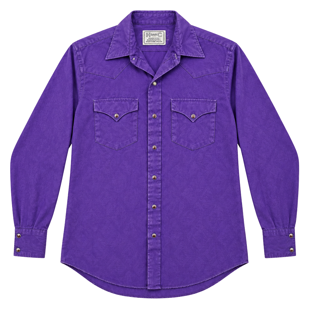 Vintage 70s 80s H Bar C Western Pearl Snap Shirt Size M/L Purple FLAWS 1